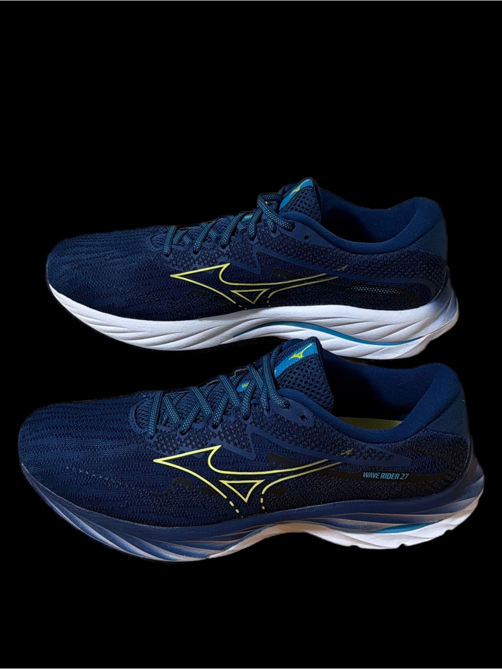 Mizuno WAVE RIDER 27 Men’s size 11 Blue/White/Yellow EUC 2X